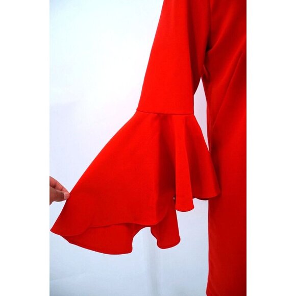Catherine Dress Women 4 Red Midi Flutter Long Sleeve Lined Zipper Party‎ Festive - Picture 5 of 10